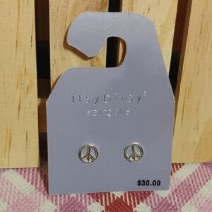 ✌️ Itsy Bitsy Sterling Silver Peace Sign Earrings NWT Dainty Minimalist